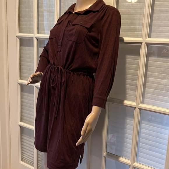 Loft cute maroon drawstring waist long sleeve dress - Picture 2 of 11